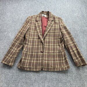 VTG EJE Blazer Jacket Womens 14 Brown Plaid Dark Academia 90s Wool Runs‎ Small